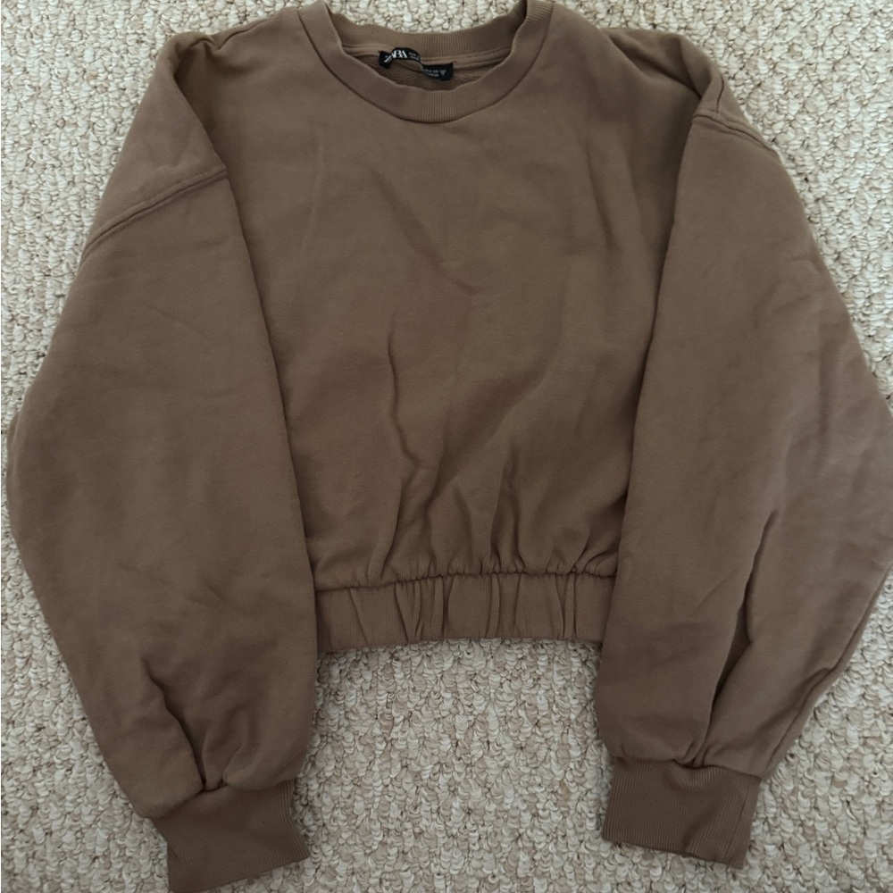 Zara Cropped Sweatshirt in Brown
